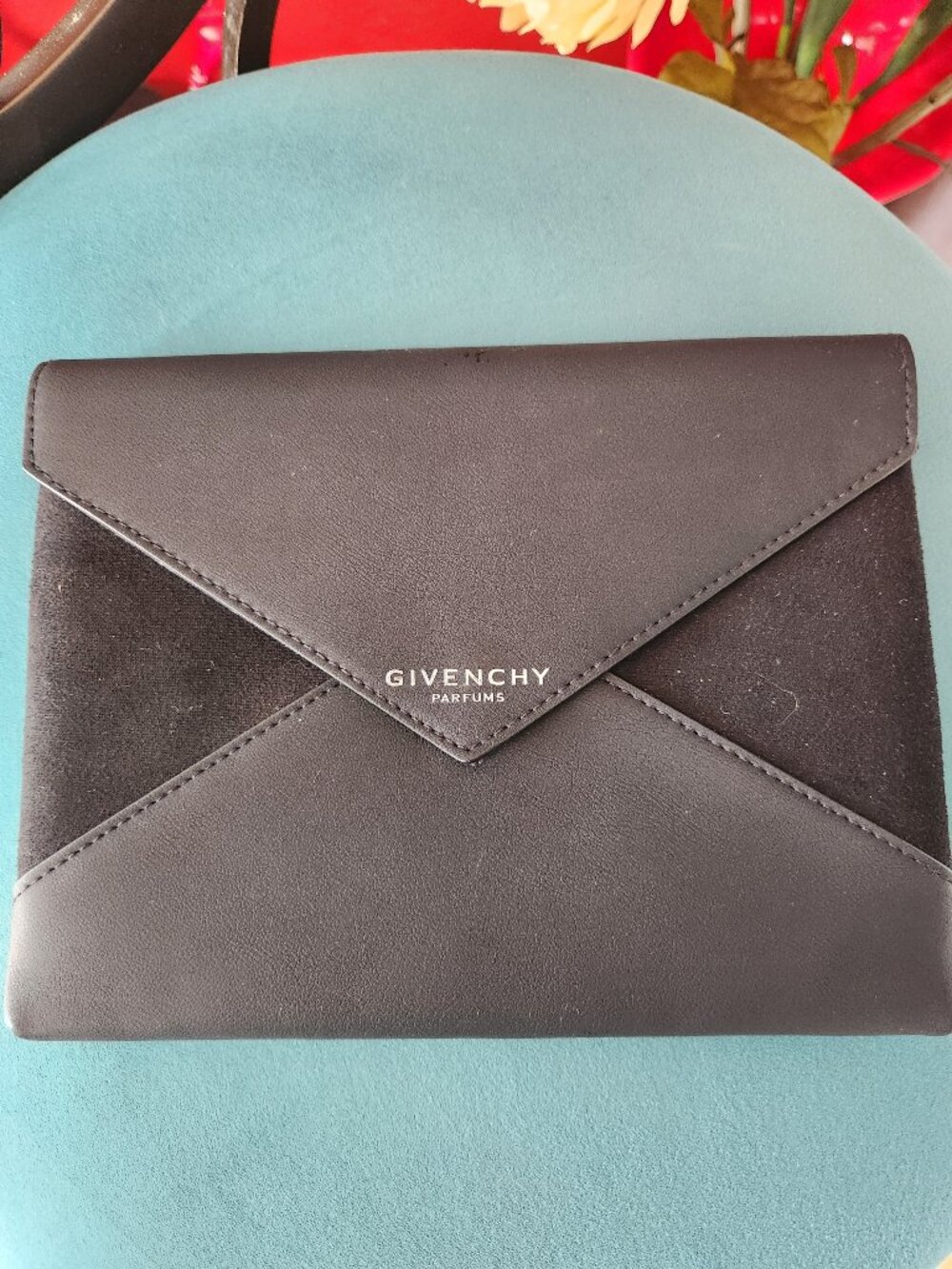 GIVENCHY Parfums ~ Black Pouch Faux Leather Suede Envelope Makeup Bag Clutch